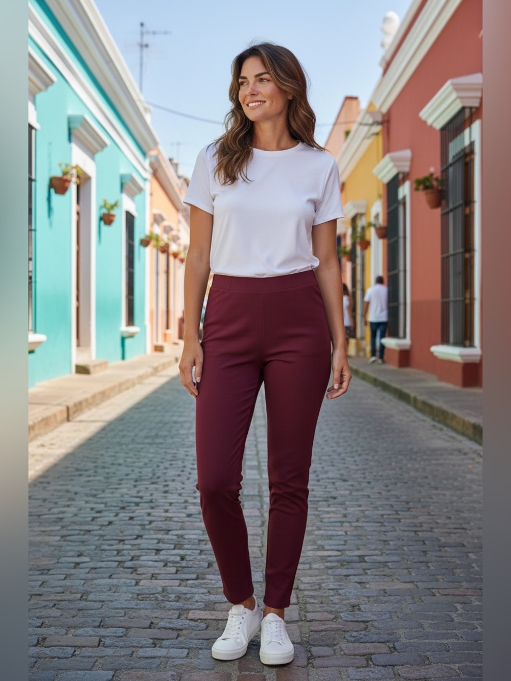 Takara Slim Pull-On Millennium Dress Pants in Burgundy